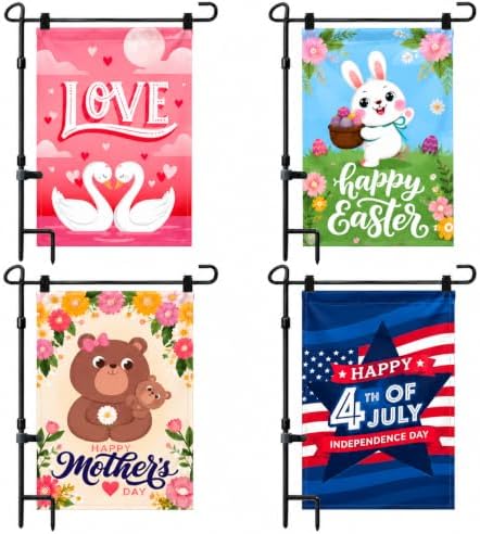 12 Double Sided Seasonal Garden Flags 12x18in Yard Flags with Stand - Image 4