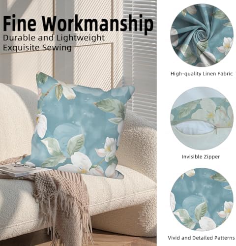 White Floral Throw Pillow Cases 24"x24" Set of 4, Blooming Flowers Couch Pillow Covers Spring Decorative Cushion Covers for Sofa Chair Bed Living Room Garden Farmhouse Car Indoor Outdoor - Image 2
