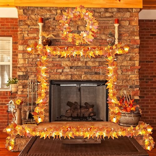 Ceenna 4 Pack Fall Garland String Lights, 23 ft 80 LED Maple Lighted - Image 3