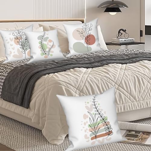 Bohemian Abstract Throw Pillow Covers 24"x24" Set of 4, Plant Leaves Geometric Minimalist Aesthetic Pillowcase for Sofa Chair Couch Bed Living Room Office Garden Patio Farmhouse Decorative - Image 3