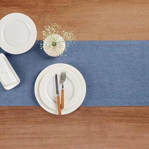 Solino Home 100% Pure Linen Table Runner Blue Denim, Athena 14 x 132 in - Image 3
