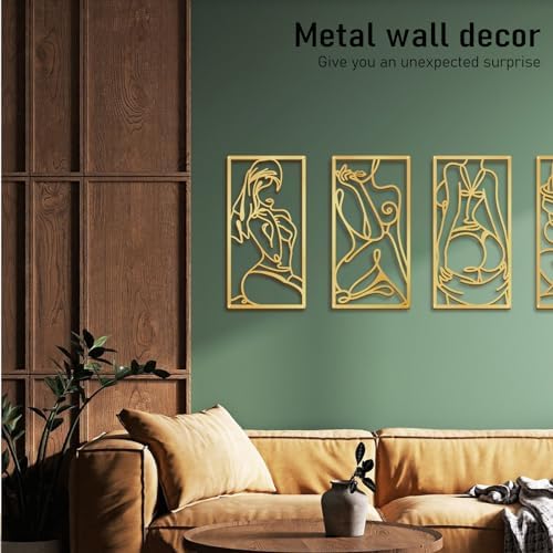 Bakovity Gold Metal Bathroom Wall Art Minimalist Line Art Wall Decor Gold Abstract Modern Wall Decor for Bathroom Living Room Bedroom (4 Pcs,17 x 9 in) - Image 3