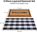 Homydecor Buffalo Plaid Rug and Coir Welcome Doormat Set for Front Porch - Image 2