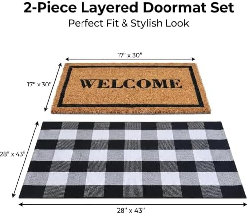 Homydecor Buffalo Plaid Rug and Coir Welcome Doormat Set for Front Porch - Image 2