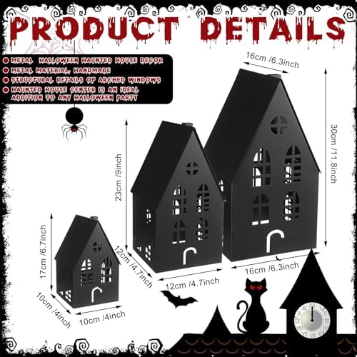 Beeveer 3 Pack Metal Halloween Haunted Houses Black Village House Decor - Image 2