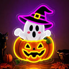 Halloween Neon Sign, Dimmable Cute Ghost Pumpkin LED Lights for Wall Decor by Mojoish
