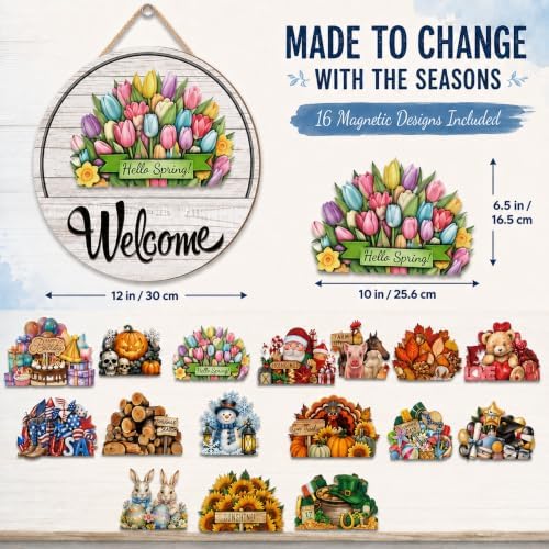 16 Pcs Interchangeable Welcome Sign for Front Door, 12" Wooden Sign - Image 2