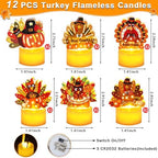 12 PCS Thanksgiving Table Decorations Turkey Tea Lights Candles, Battery Operated Thanksgiving LED Flameless Tealight Candles Thanksgiving Turkey Centerpieces Decorations for Home Indoor Kitchen Party - Image 2