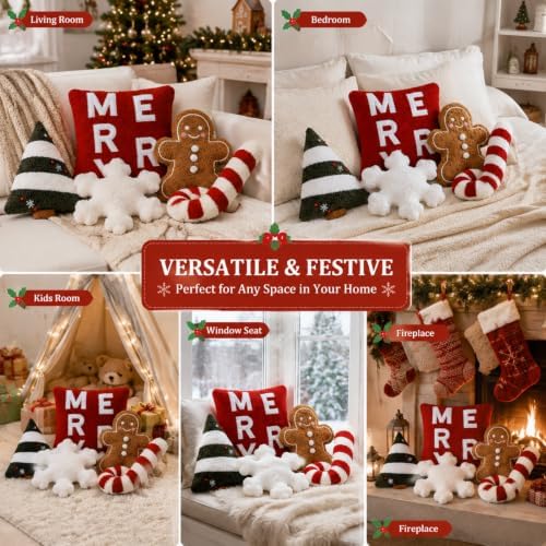 Geelin 5 Pcs Christmas Throw Pillows Gingerbread Xmas Tree Snowflake Candy - Image 6