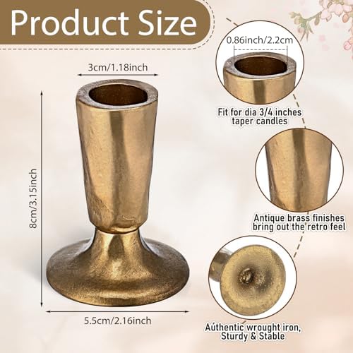 Mumufy Set of 4 Brass Candlestick Holders, Antique Taper Candle Holders - Image 3