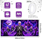7x16FT Halloween Neon Skull Garage Door Banner UV Reactive Fluorescent Skeleton Garage Door Cover Decoration for Hallowen Decoration - Image 4