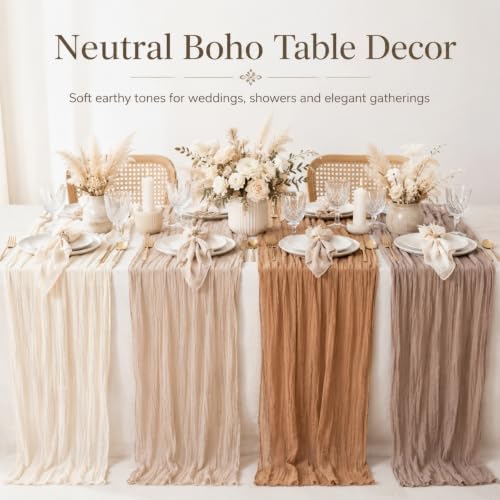 8Pcs Boho Cheesecloth Gauze Table Runners, 35 x 120 in, Neutral Wedding Set - Image 2