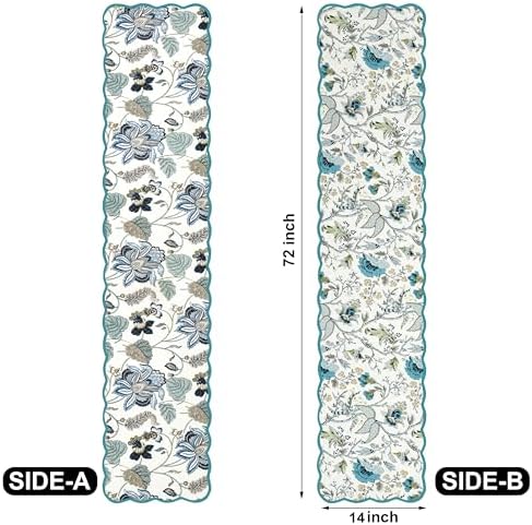 Botanical Blues - Bloom Collection Luxury Handcrafted Runner (Reversible) Cotton Quilted Fabric Machine Washable – Elegant Home Decor – 14 x 72 inches - Image 4
