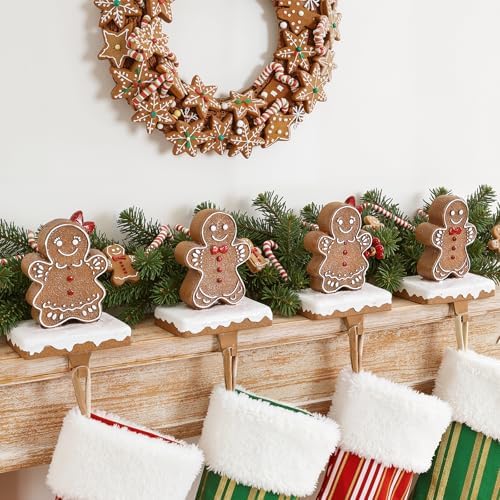 Christmas Stocking Holders for Mantle: Resin Gingerbread Man Stocking Holder Stand Set of 4, Resin Stocking Hangers Decorative Hooks for Xmas Home Decor, Mantle Fireplace Window Accessories - Image 3