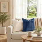 Simmore Faux Fur Striped Navy Blue Throw Pillow Covers 24x24 Set of 2 - Image 3