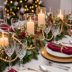 WinnerWhy 49 Pcs Christmas Garland Set, Wood Bead Holly Berry Velvet Bows - Image 3