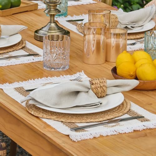 YANGQIHOME Boho Placemats Set of 8, Farmhouse Rustic Woven Placemats for Dining Table Decor, Handmade Braided Place Mats in Natural Cotton Jute and Water Straw for Kitchen Table - Image 2