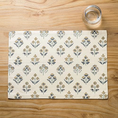 Block Print Floral Decorative Placemats Set of 6, Latte by Unknown