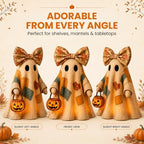 Lighted Vintage Patchwork Ghost Halloween Decor with Light-Up Pumpkin Pail, Tabletop Figurine for Mantel Shelf Entryway (1PC) - Image 7