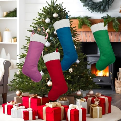 Christmas Stockings for Family Holiday Decorations and Xmas Tree Fireplace (6, Pink-Grain-Large) - Image 7