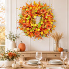 Fall Wreath for Front Door, 24 Inch Autumn Wreath with Berries,Lemon Leaves, Oak Leaves, and Maple Leaves Fall Decorations for Home, Artificial Flowers Harvest and Thanksgiving Indoor & Outdoor - Image 5