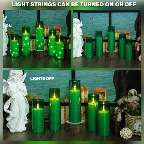 Nimiko Flickering Flameless LED Candles,Battery Operated Candles 9 Pcs with Embedded Star String,Acrylic LED Pillar Candles with Remote,Suitable for Home Decoration to Create an Atmosphere (Green) - Image 4