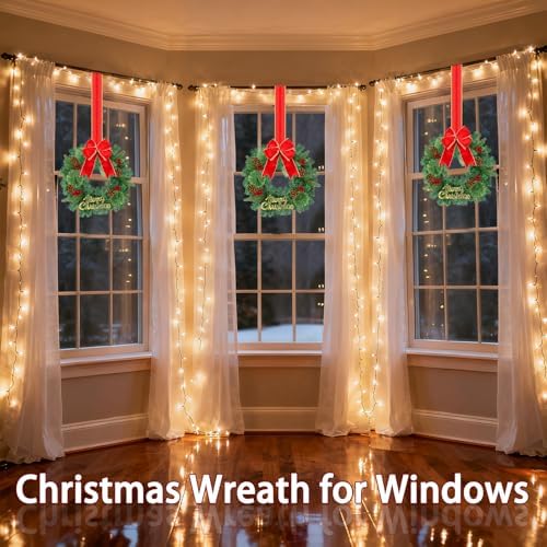 15 Inch Christmas Wreath Decorations,Set of 3 Mini Kitchen Cabinet Christmas Wreaths with Red Bows&Pine Cones& Berries,Includes Hooks & Storage Bag for Front Door, Windows, Fireplace (Indoor/Outdoor) - Image 5