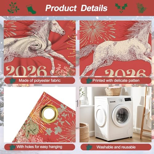 Garage Door Banner 7x16FT, 2026 Fireworks and Running Horse Garage Door Cover, Large Outdoor Decoration for Garage Doors, Driveways, New Year Parties and Countdown Celebrations - Image 3