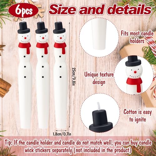 Nuanchu 6 Pcs Christmas Snowman Taper Candle White Table Centerpieces Decor - Image 3
