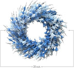 22inch Artificial Forsythia Flower Wreath Spring Summer Fall Wreath Silk Leaves for Front Door Porch Farmhouse Patio Garden Home Decor (Blue) - Image 3