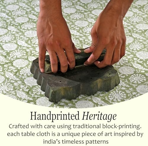 CPC Olive Bloom Tablecloth 100% Cotton 60x60 Inch Indian Block Print Rectangle Table Cover, Table Cloth for Gifting in Weddings, Halloween, Fall, Christmas, Thanksgiving - Image 5