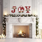 Soaoo 1 Set of 3 Pcs Christmas Joy Sign Buffalo Plaid Christmas Wreaths Rustic Burlap Wooden Hanging Front Door Decorations for Xmas Home Outdoor Window Indoor Porch Holiday Wall Decor Party Supplies - Image 6