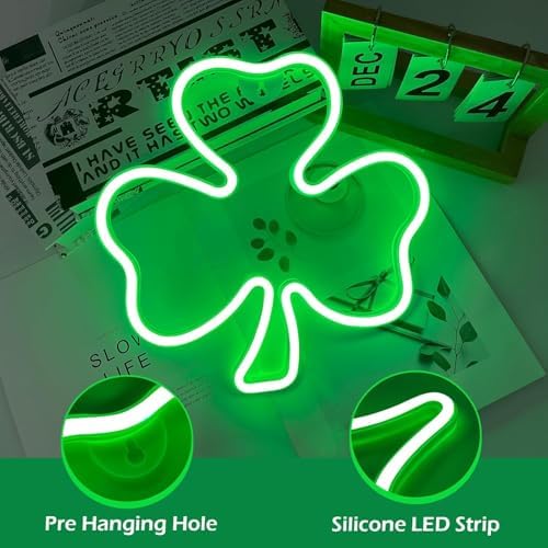 Shamrock Neon Sign, St. Patrick's Day Decorations with USB/Battery Powered, LED Clover Lucky Green Neon Lights for Man Cave Bar Pub Home Party Room Wall Decor (Clover, 2 Clover) - Image 2