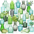 32 PCS Assorted Vintage Bud Vases, Colorful Glass Small Vases Bulk, for Centerpieces, Wedding Table Decor, Home Decorations & Gifts (Green Series) by Unknown