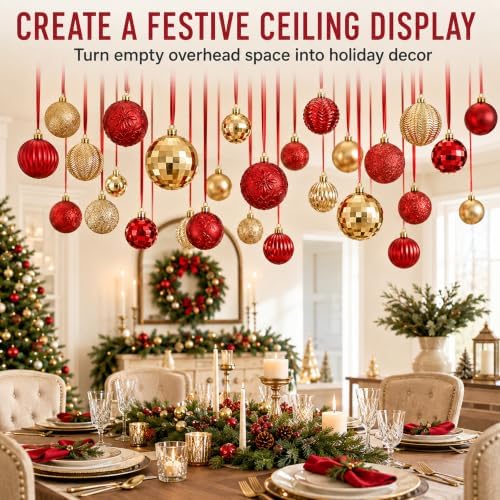 36 Pcs Christmas Balls Ornaments for Ceiling, Red, Gold - Image 4