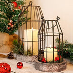 Rustic Wire Metal Cloche Set of 2 Candle Lantern Decorative Indoor Outdoor Vintage Cage Candle Holders Modern Farmhouse Decor for Fireplace Mantle Entryway Living Room Kitchen Coffee Table Centerpiece - Image 2