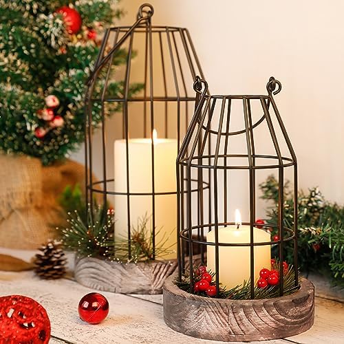 Rustic Wire Metal Cloche Set of 2 Candle Lantern Decorative Indoor Outdoor Vintage Cage Candle Holders Modern Farmhouse Decor for Fireplace Mantle Entryway Living Room Kitchen Coffee Table Centerpiece - Image 2