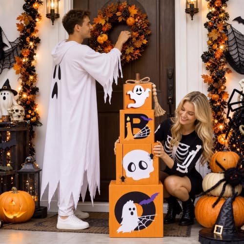 Chumia Fall Porch Outdoor Decor Stacked Pumpkin Ghost Boo Box for Halloween - Image 6