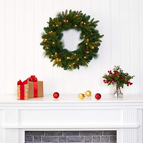 Nearly Natural 24 in Mixed Pine Artificial Christmas Wreath with LEDs - Image 6