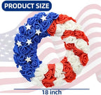 4th of July 18 Inch Wreath with Handmade Wooden Stars - Patriotic Front Door Wreath, Red White Blue American Flag Decoration for 250th Independence Day, Decor for Porch, Indoor Outdoor - Image 2