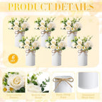 Domensi 6 Sets Wedding Centerpiece for Table Decoration Artificial Fake Rose Flowers with Metal Vase, Faux Silk Rose Bouquet Floral Arrangements for Bridal Shower Home Dining Party (White) - Image 4