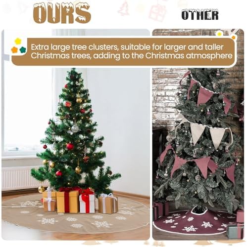 Large Christmas Burlap Tree Skirt Snowflake, 84 Inch, Beige - Image 5