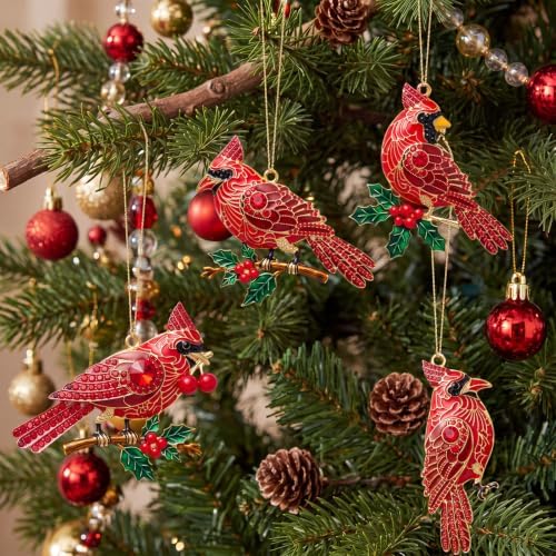 Yuntau 8 Pcs Crystal Christmas Hanging Ornaments, Red Cardinal - Image 4