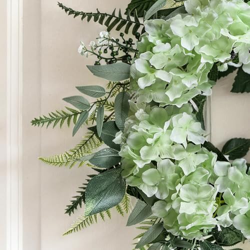 26 Inch Hydrangea Summer Wreaths for Front Door, Green Hydrangea Wreath - Image 4