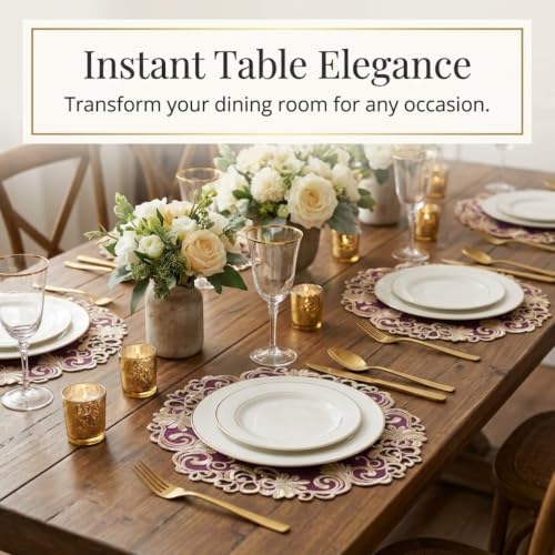 Decozen Set of 8 Doilies for Table, Lace Doilies - Rustic, Crochet, Farmhouse, Kitchen, Dining Table Centerpiece Decor - Round Christmas Placemats - 15 inch Gold Burgundy, The Chantelle Collection - Image 4