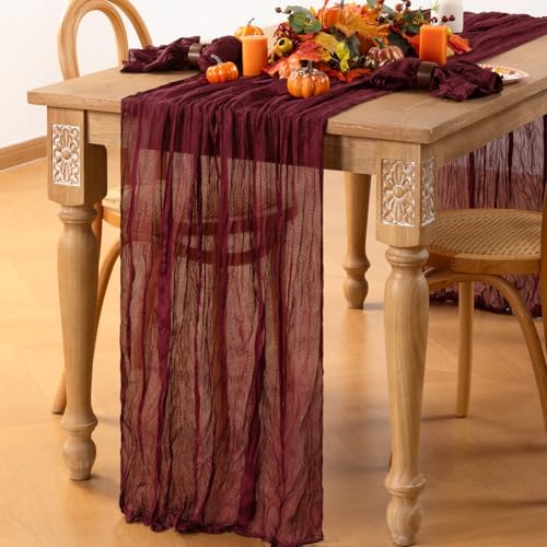 Burgundy Cheesecloth Table Runner Fall Dinning Runner for Christmas, 8 Pack - Image 5