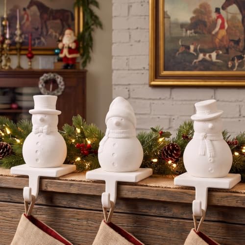 3 Pack Christmas Terracotta Snowman Stocking Holders for Mantel, Ceramic - Image 4