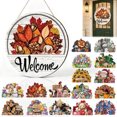 16Pcs Interchangeable Seasonal Welcome Sign，Welcome Sign For Front Door by koumpo