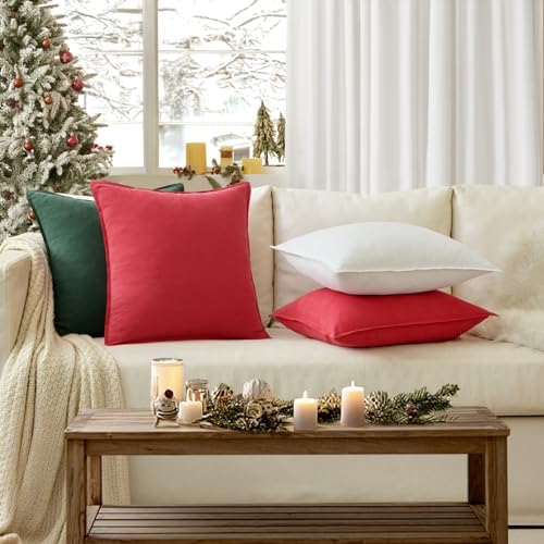 EMEMA Euro Sham Decorative Linen Throw Pillow Covers 24x24 Inch Red - Image 3