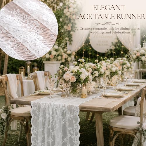 White Lace Table Runner with Floral Embroidered (3pcs, 28”x118”) - Image 3